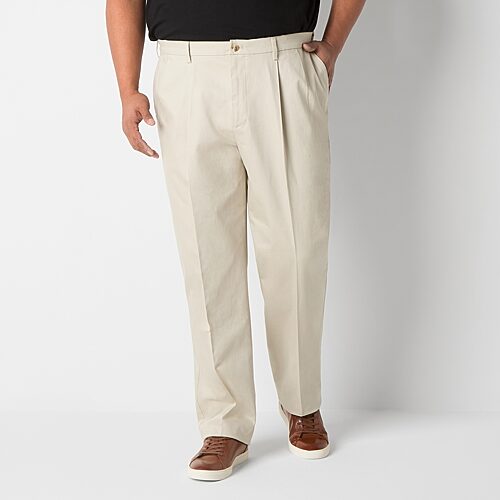 Dockers Signature Iron Free With Stain Defender Mens Comfort Waistband Classic Fit Big and Tall Pleated Pant, 48 30, Beige