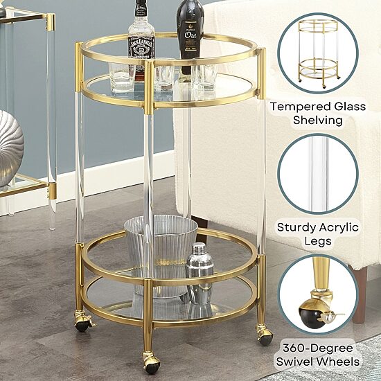 Royal Crest 2-Tier Acrylic Glass Bar Cart