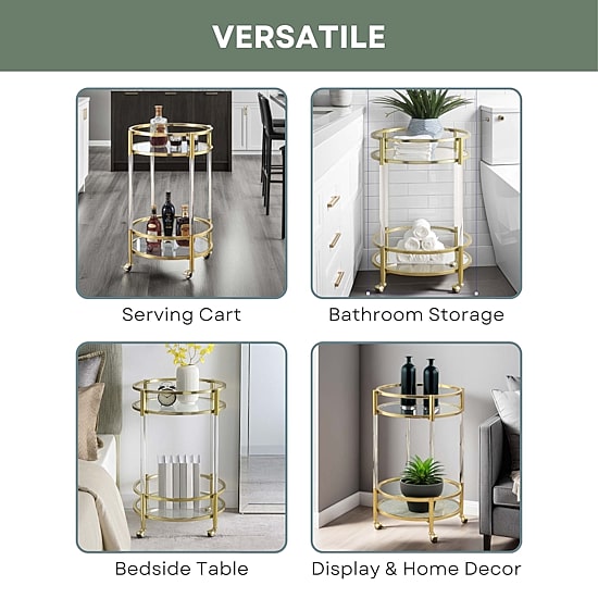 Royal Crest 2-Tier Acrylic Glass Bar Cart