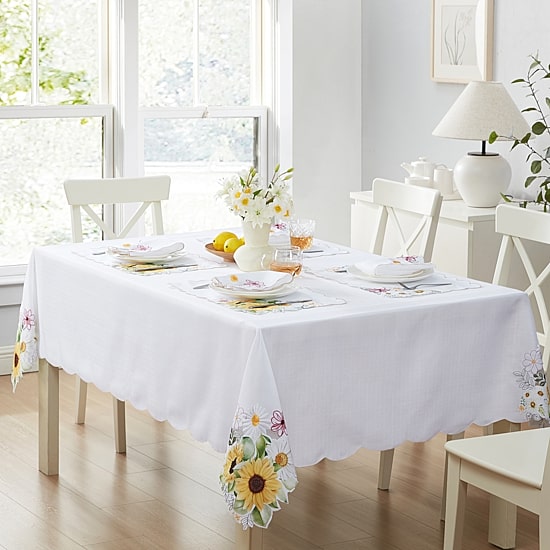 Elrene Home Fashions Sunflower And Daisies Cutwork Tablecloth