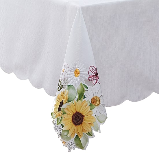 Elrene Home Fashions Sunflower And Daisies Cutwork Tablecloth