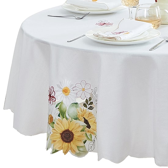 Elrene Home Fashions Sunflower And Daisies Cutwork Tablecloth