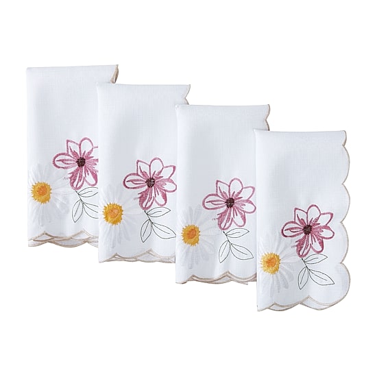 Elrene Home Fashions Sunflower And Daisies Cutwork 4 Pack Napkins
