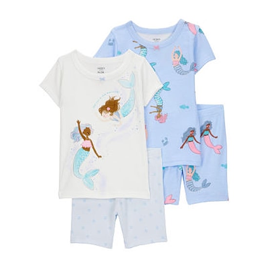 Carter's Baby Girls Rib Crew Neck Short Sleeve 4-pc. Pajama Set
