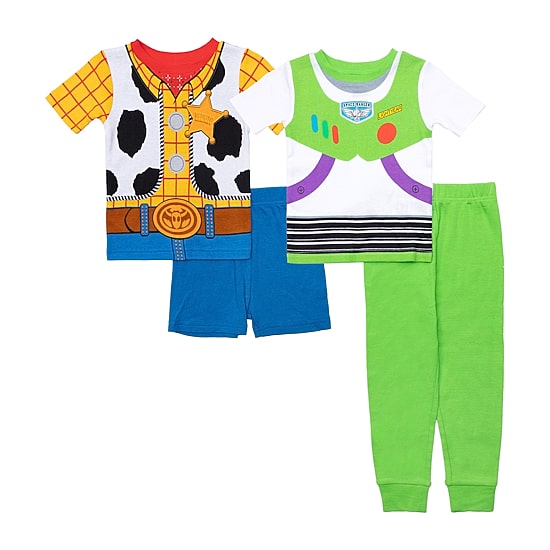 Disney Collection Toddler Boys Buzz Lightyear Toy Story Woody Crew Neck Short Sleeve 4-pc. Pajama Set