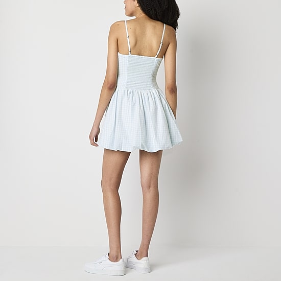 Arizona Bubble Hem Womens Juniors Sweetheart Neck Sleeveless Gingham Fit + Flare Dress