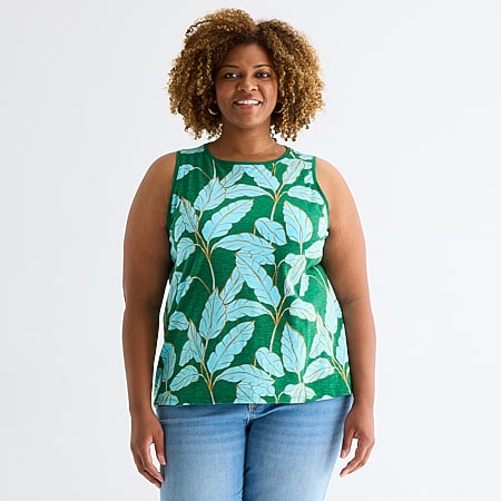 Ashley Graham Womens Plus U Neck Sleeveless Tank Top, Color