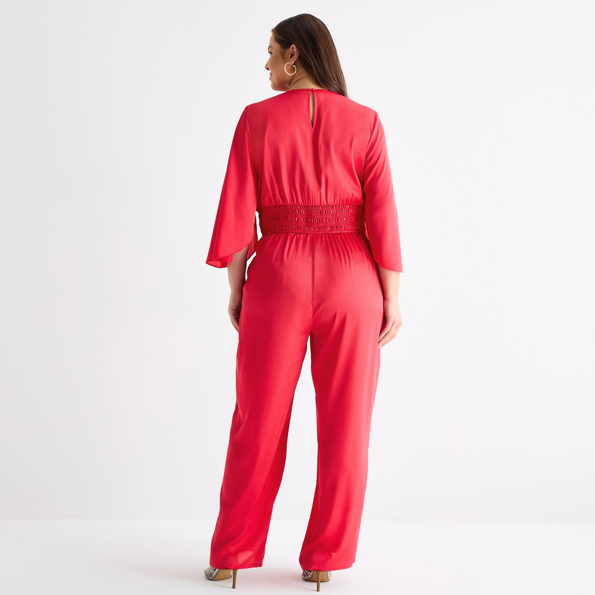 Bold Elements Womens V Neck Elbow Sleeve Satin Plus Jumpsuit