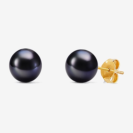 Limited Quantities! Dyed Black Cultured Freshwater Pearl 10K Gold 6.1mm Round Stud Earrings