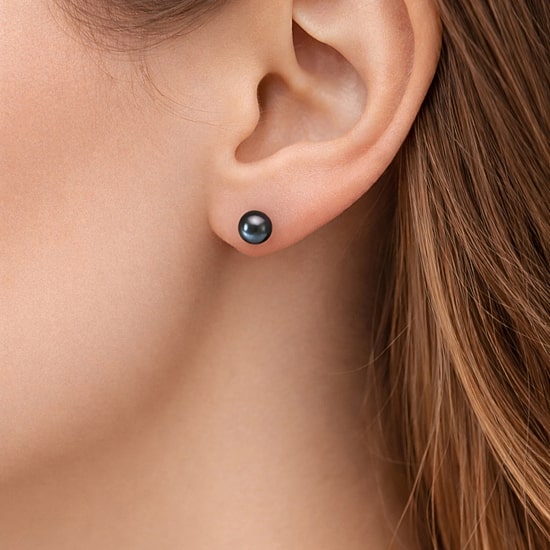 Limited Quantities! Dyed Black Cultured Freshwater Pearl 10K Gold 6.1mm Round Stud Earrings