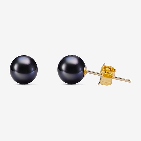 Limited Quantities! Dyed Black Cultured Freshwater Pearl 10K Gold 6.1mm Round Stud Earrings