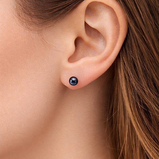 Limited Quantities! Dyed Black Cultured Freshwater Pearl 10K Gold 5.1mm Round Stud Earrings