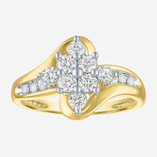 (G-H / Si2-I1) Womens 2/3 Ct. T.W. Lab Grown White Diamond 10K Gold Side Stone Bypass  Cocktail Ring