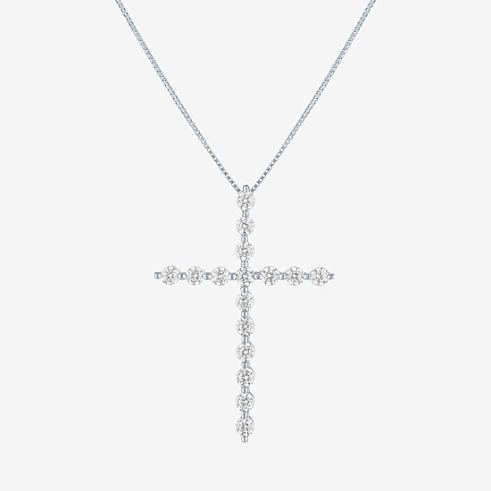 (G-H / Si2-I1) Womens 2/3 Ct. T.W. Lab Grown White Diamond 10K Gold Cross 18 Inch Pendant Necklace