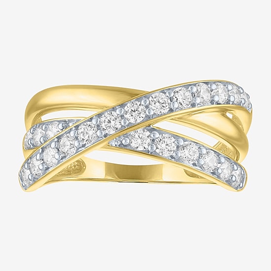 (G-H / Si2-I1) Womens 2/3 Ct. T.W. Lab Grown White Diamond 10K Gold Crossover Cocktail Ring