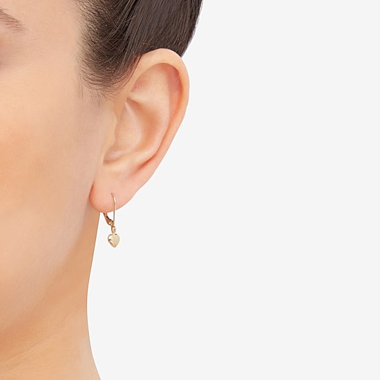 Womens 14K Gold Heart Drop Earrings