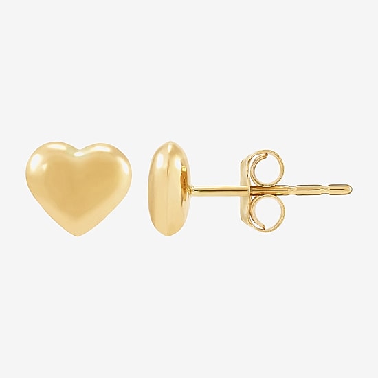 14K Gold 6.2mm Heart Stud Earrings