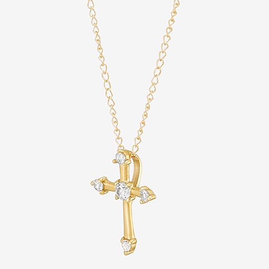 Limited Quantities! Girls White Cubic Zirconia 14K Gold Cross 13 Inch Pendant Necklace