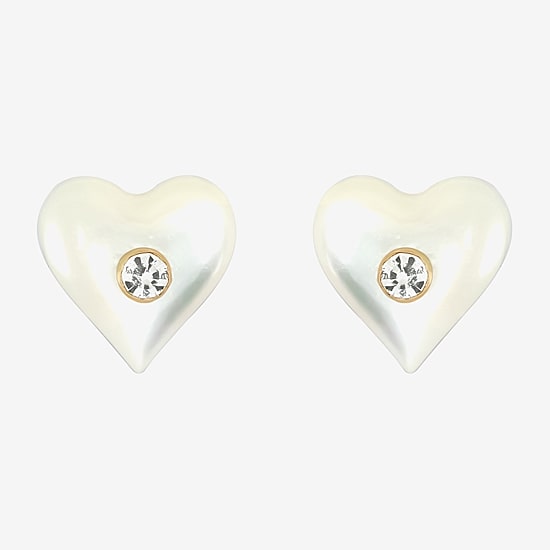 Limited Quantities! White Crystal 14K Gold 5.3mm Heart Stud Earrings