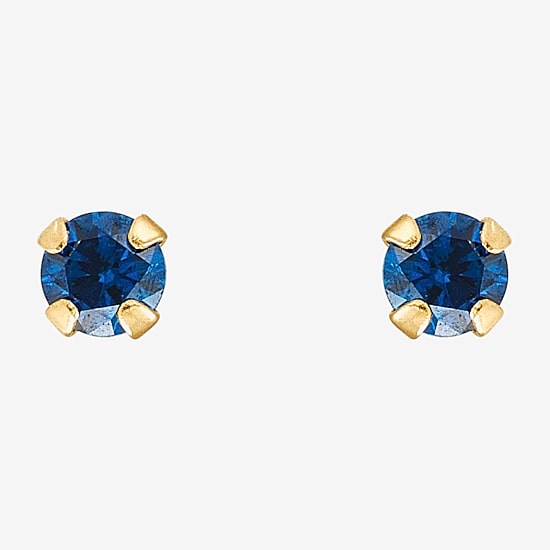 Limited Quantities! Blue Cubic Zirconia 14K Gold 2mm Round Stud Earrings