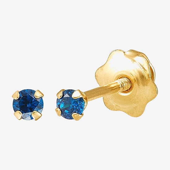 Limited Quantities! Blue Cubic Zirconia 14K Gold 2mm Round Stud Earrings