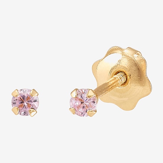 Limited Quantities! Pink Cubic Zirconia 14K Gold 2mm Round Stud Earrings