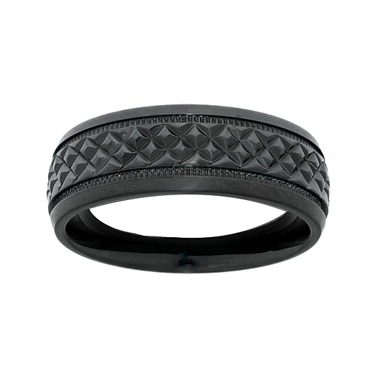 Mens Textured Black Zirconium Wedding Band