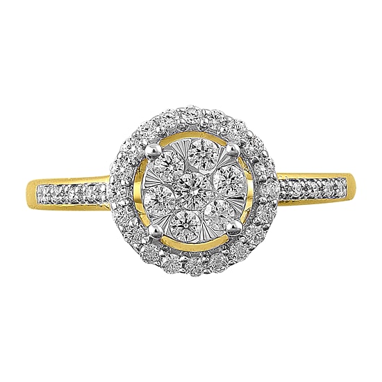 Womens 1/2 CT. T.W. Natural White Diamond 14K Gold Round Halo Cocktail Ring