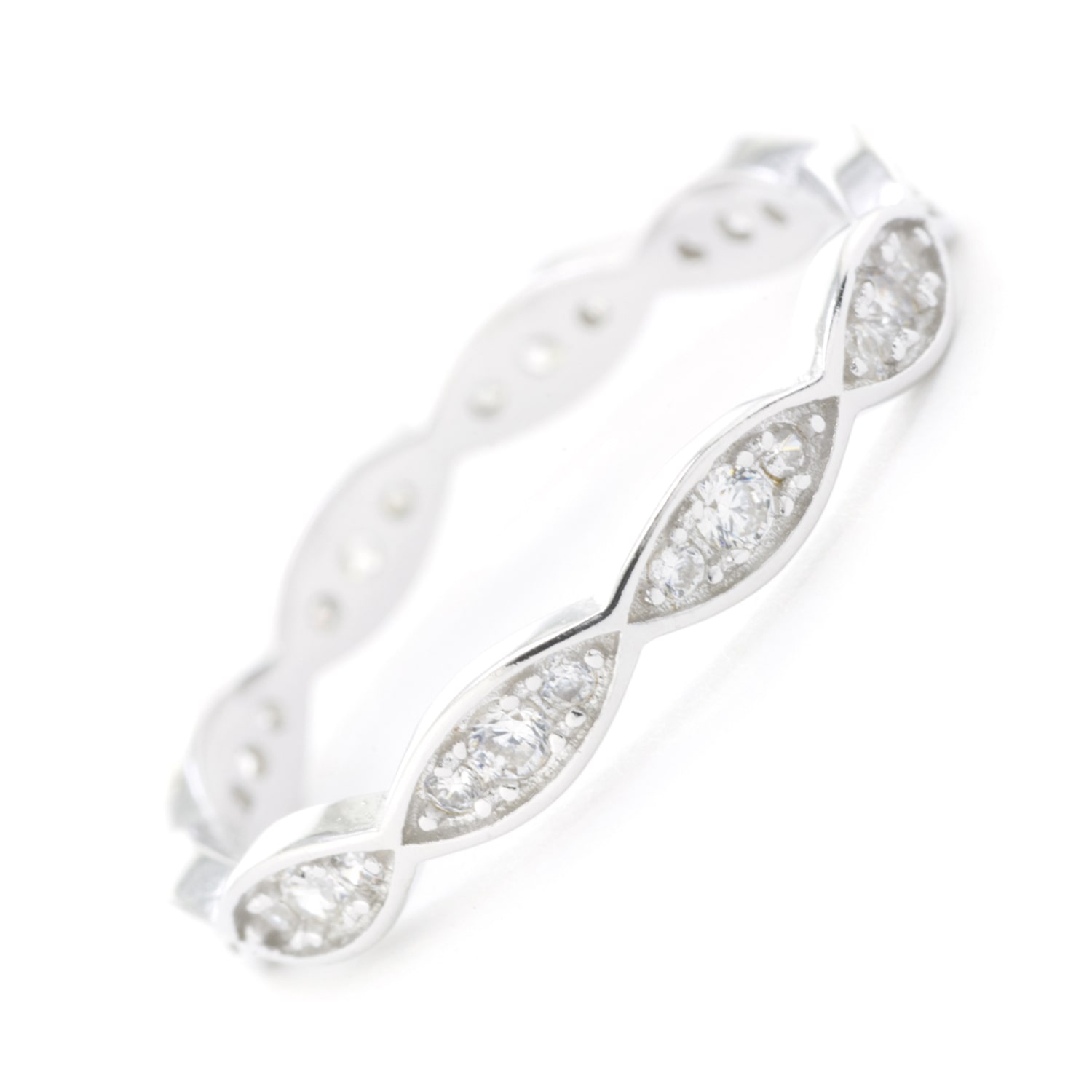 Silver Treasures Womens Cubic Zirconia Sterling Round Delicate Band