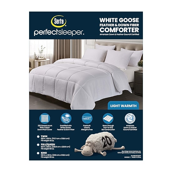 Serta 233 Thread Count Light Warmth White Goose Feather And Down Fiber Comforter