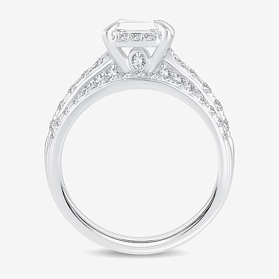 (H-I / Si1-Si2) Womens 1 1/2 CT. T.W. Lab Grown White Diamond 10K Gold Side Stone Halo Bridal Set