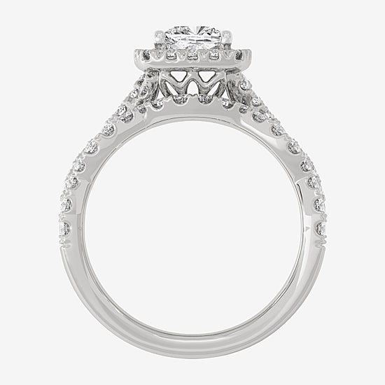 (H-I / Si1-Si2) Womens 1 7/8 CT. T.W. Lab Grown White Diamond 10K Gold Cushion Side Stone Halo Bridal Set