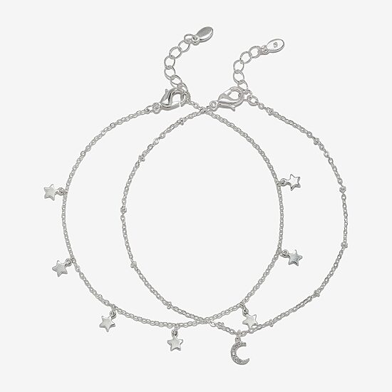 Bijoux Bar Delicates Womens 9 Inch Solid Link Moon Star Ankle Bracelet