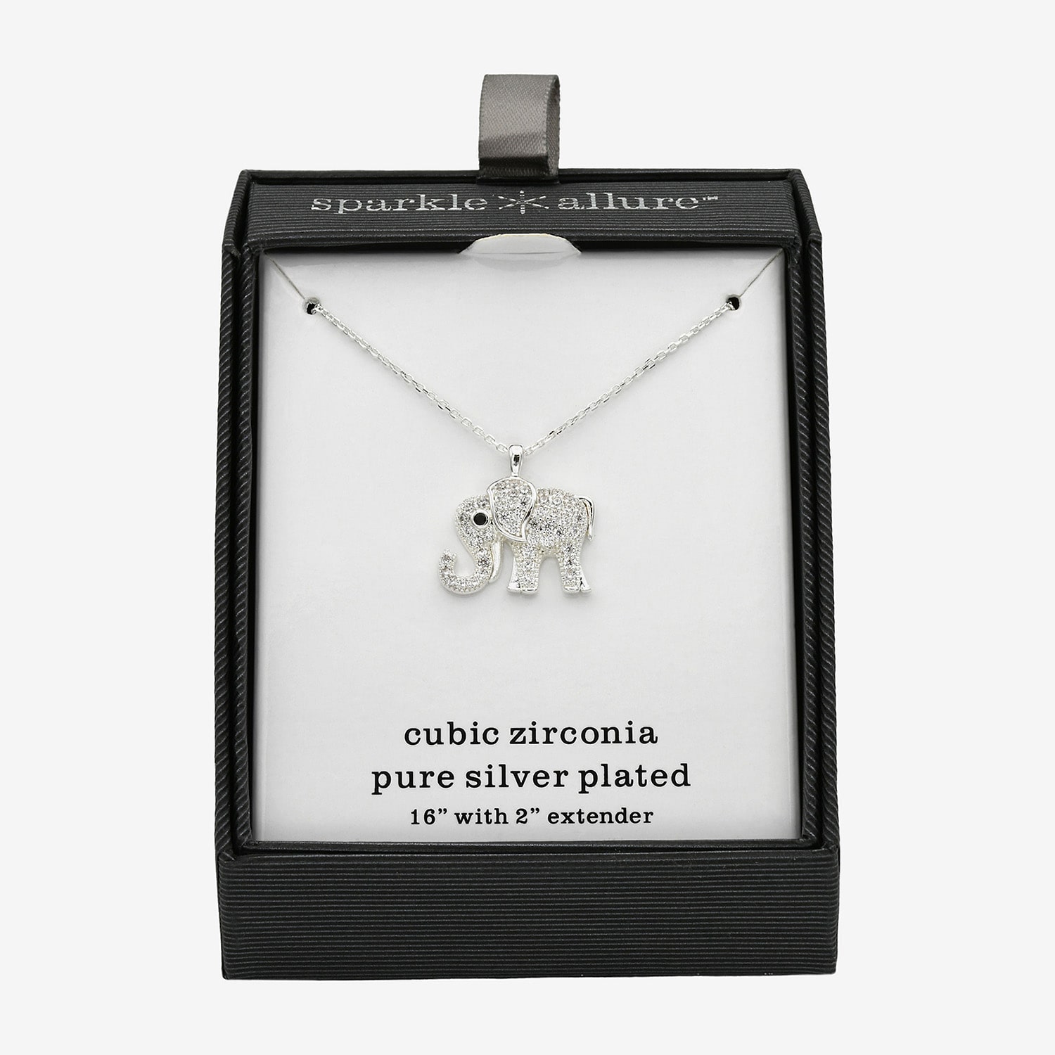 Sparkle Allure Elephant Womens Cubic Zirconia Pure Silver Over Brass 16 Inch Pendant Necklace