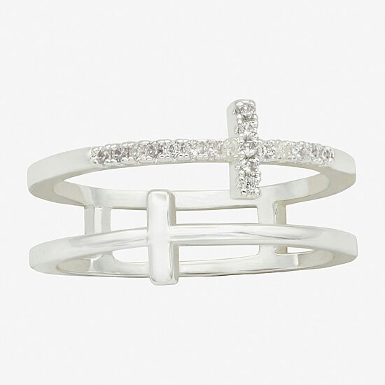 Sparkle Allure Womens 6MM Cubic Zirconia Pure Silver Over Brass Cross Band