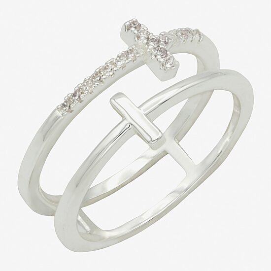 Sparkle Allure Womens 6MM Cubic Zirconia Pure Silver Over Brass Cross Band