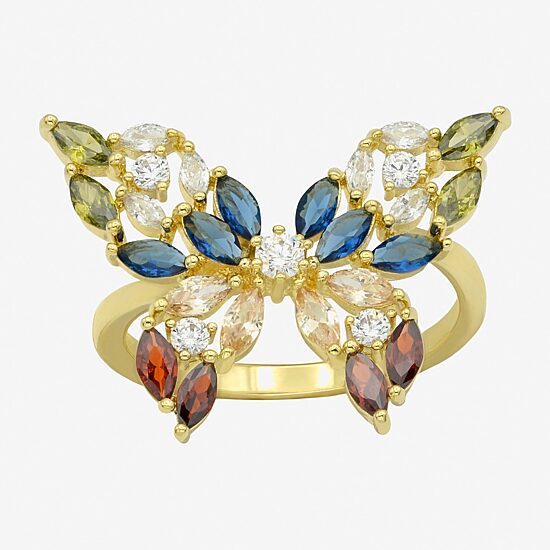 Sparkle Allure Womens Multi Color Cubic Zirconia 14K Gold Over Brass Butterfly Cocktail Ring