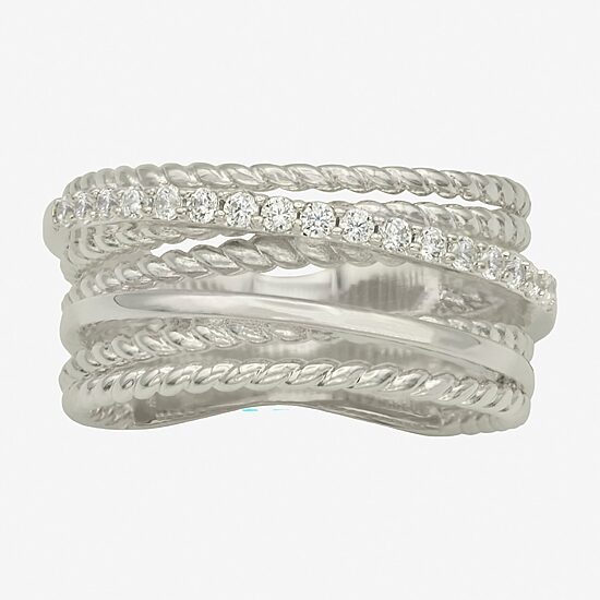 Sparkle Allure Womens 6.8mm Cubic Zirconia Pure Silver Over Brass Crossover Band