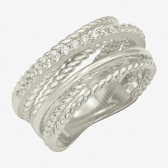 Sparkle Allure Womens 6.8mm Cubic Zirconia Pure Silver Over Brass Crossover Band