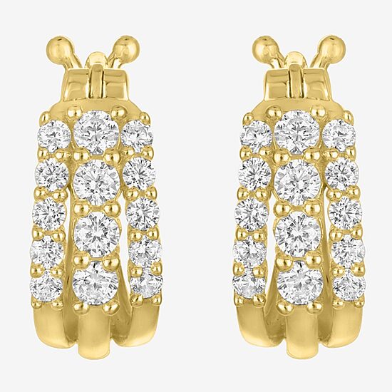 (G-H / I1-I2) Womens 1/3 CT. T.W. Lab Grown White Diamond 10K Gold 12.1mm Hoop Earrings