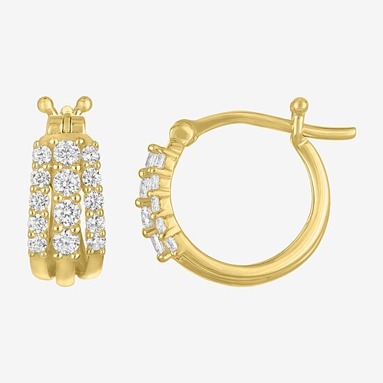 (G-H / I1-I2) Womens 1/3 CT. T.W. Lab Grown White Diamond 10K Gold 12.1mm Hoop Earrings