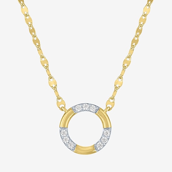 (G-H/ I1-I2) Womens 1/10 CT. T.W. Lab Grown White Diamond 14K Gold Over Silver Sterling Silver Circle 16 Inch Pendant Necklace