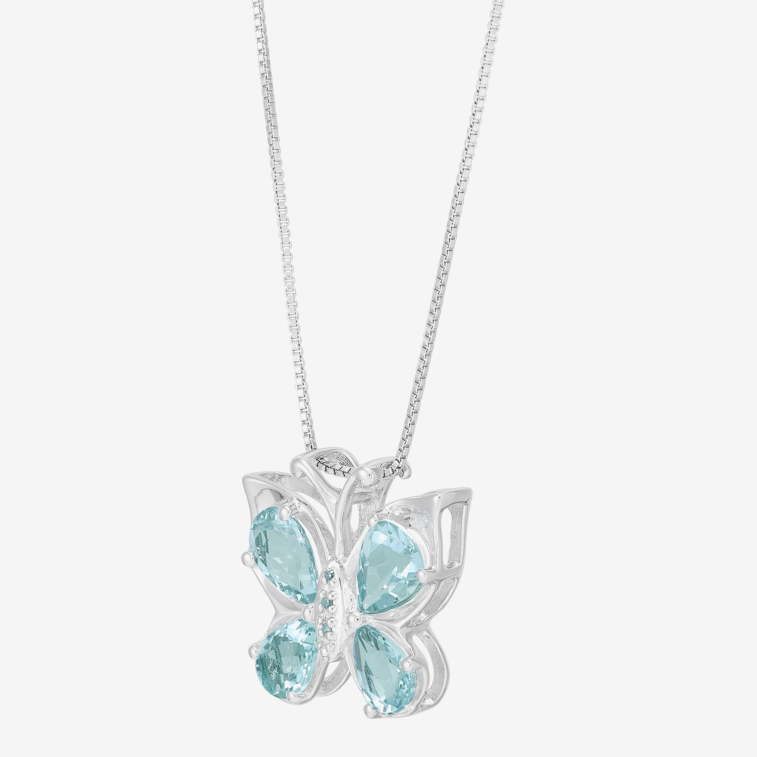 Aquamarine & Diamond-Accent Butterfly Pendant Necklace