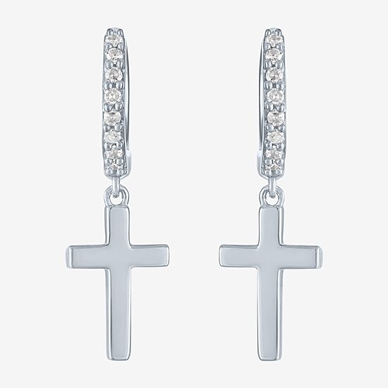 Diamond Addiction (G-H / I1-I2) Womens 1/10 CT. T.W. Lab Grown White Diamond Sterling Silver 22mm Cross Hoop Earrings