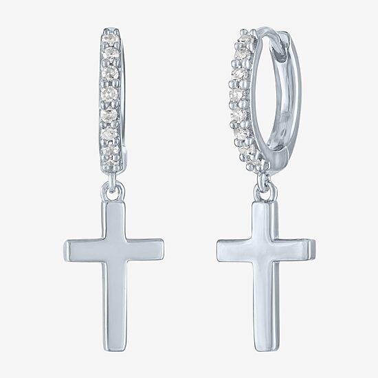 Diamond Addiction (G-H / I1-I2) Womens 1/10 CT. T.W. Lab Grown White Diamond Sterling Silver 22mm Cross Hoop Earrings
