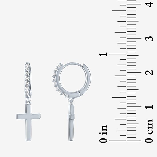 Diamond Addiction (G-H / I1-I2) Womens 1/10 CT. T.W. Lab Grown White Diamond Sterling Silver 22mm Cross Hoop Earrings