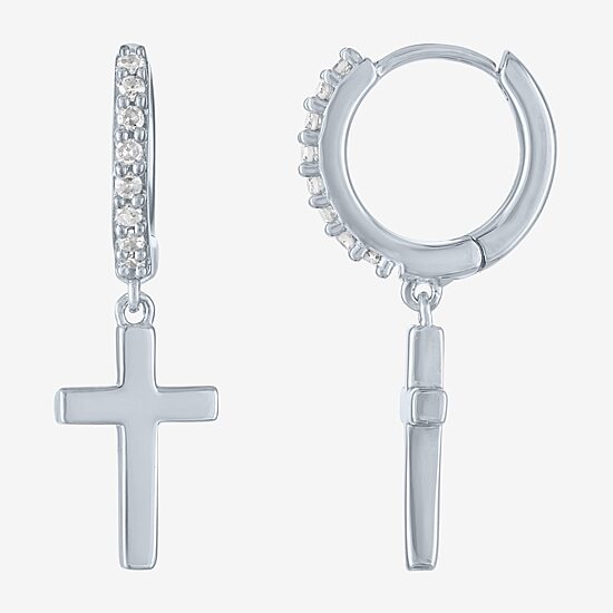 Diamond Addiction (G-H / I1-I2) Womens 1/10 CT. T.W. Lab Grown White Diamond Sterling Silver 22mm Cross Hoop Earrings