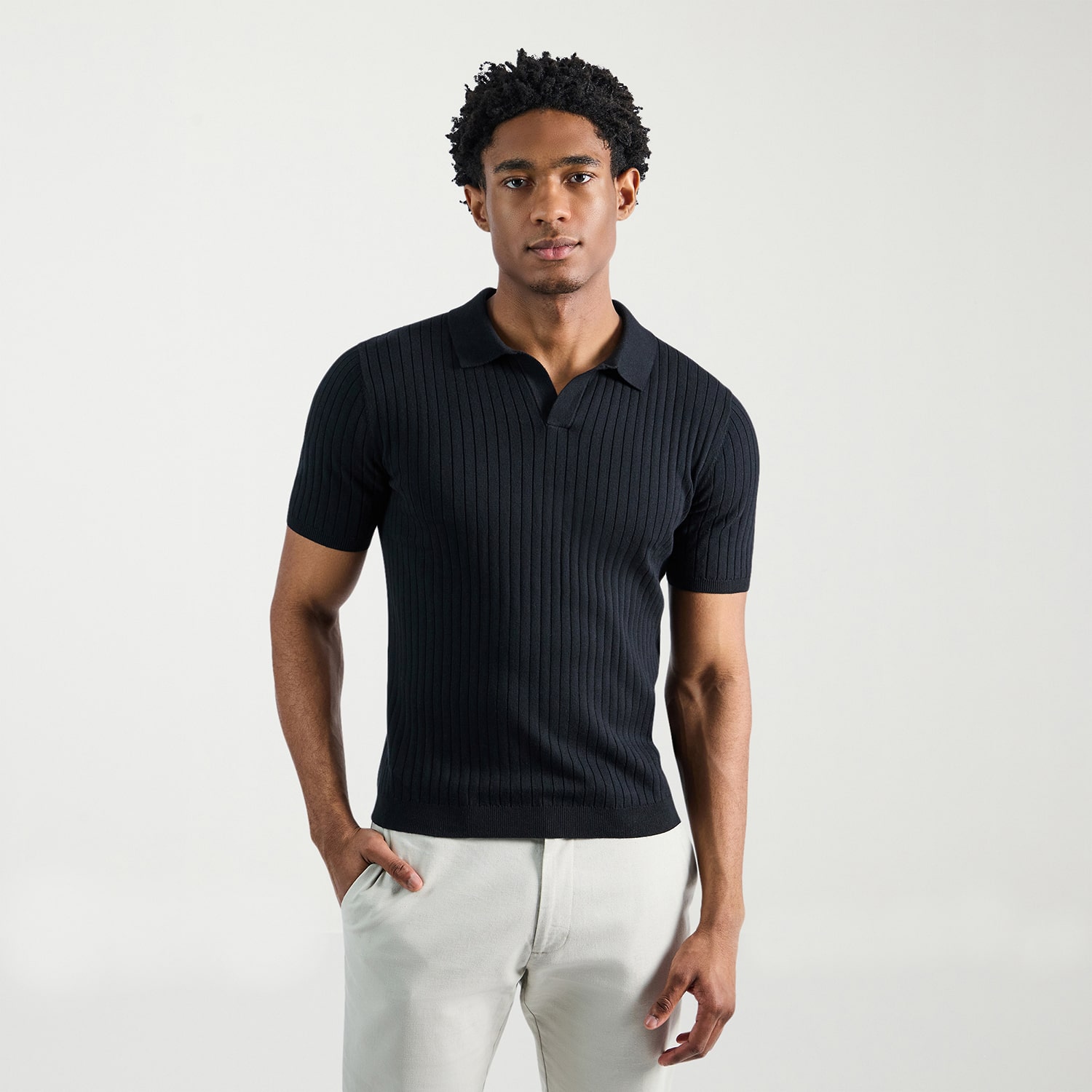 Haggar Johnny Collar Ribbed Mens Short Sleeve Polo Sweater