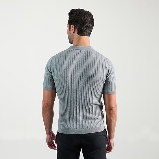 Haggar Johnny Collar Ribbed Mens Short Sleeve Polo Sweater
