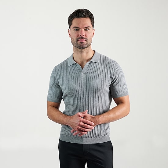Haggar Johnny Collar Ribbed Mens Short Sleeve Polo Sweater